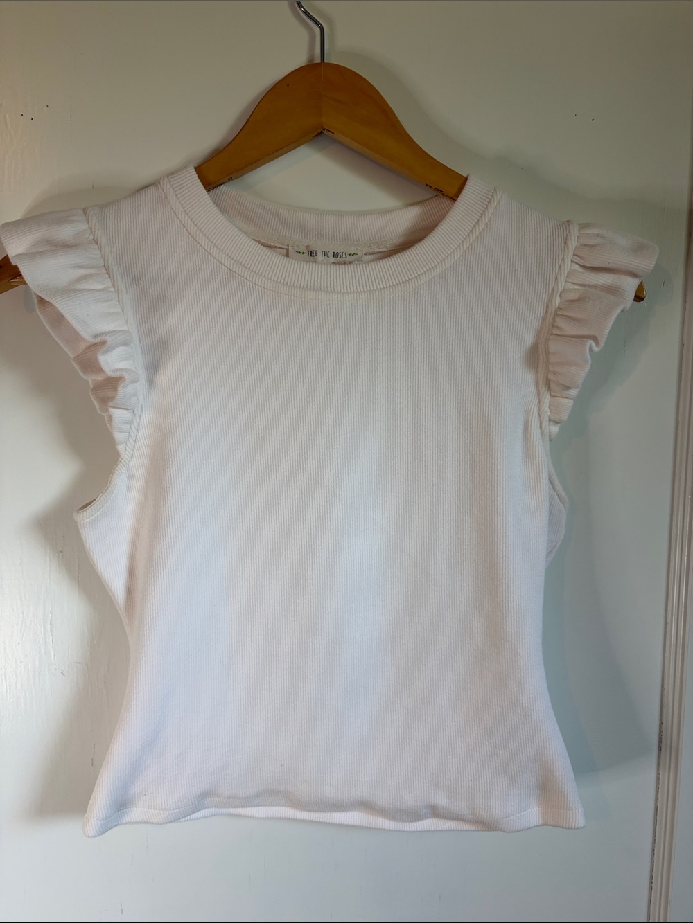 Free the Roses White Ruffle Sleeve Tank Top